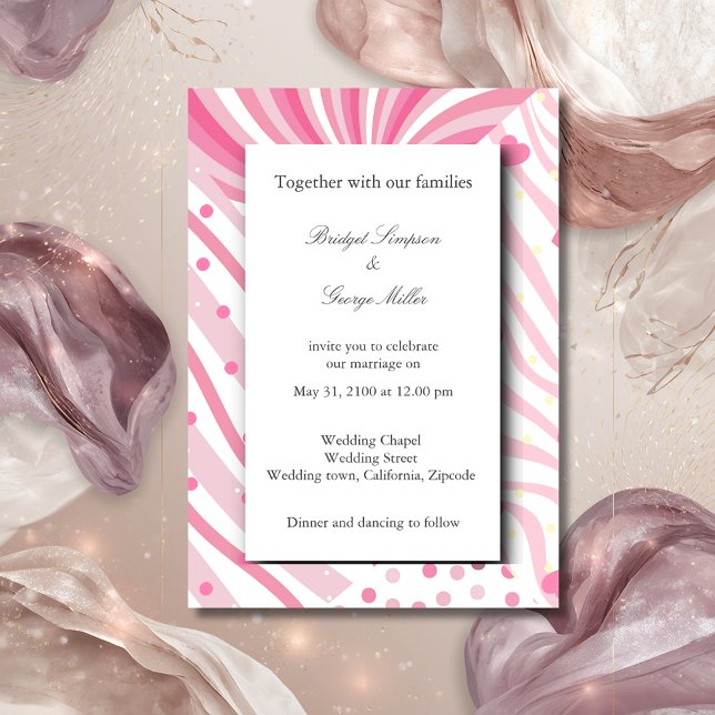 fun pink candy coloured abstract wedding invitation (Creator Uploaded)