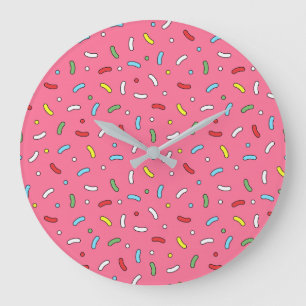 Fun Pink Candy Sprinkles Pattern Large Clock