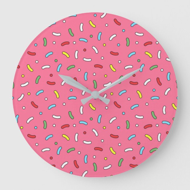Fun Pink Candy Sprinkles Pattern Large Clock (Front)