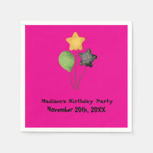 Fun Pink Childrens Balloon Birthday Party Napkin