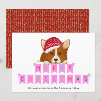 Fun Pink Christmas Bunting Banner Red Hat Corgi