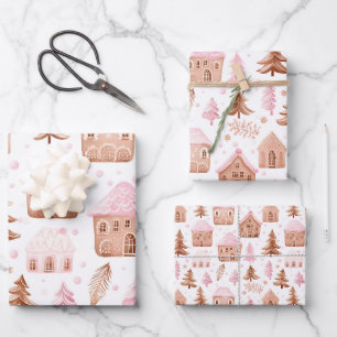 Fun Pink Christmas Sweet Treats Gingerbread House Wrapping Paper Sheet