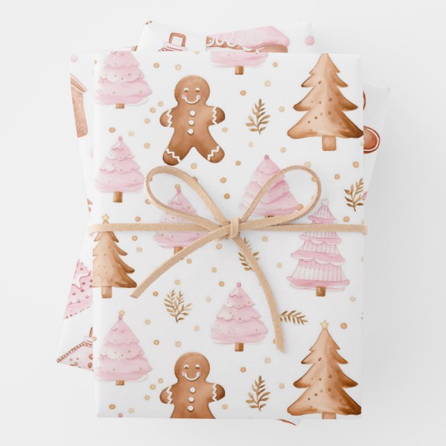 Fun Pink Christmas Sweet Treats Wrapping Paper Sheet (In situ)
