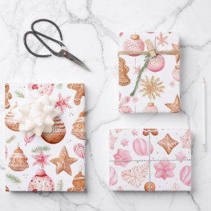 Fun Pink Christmas Sweet Treats Wrapping Paper Sheet