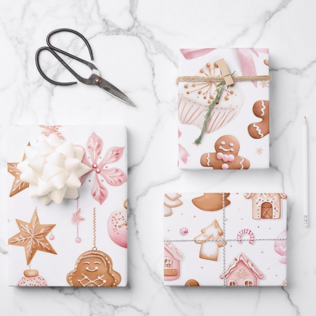 Fun Pink Christmas Sweet Treats Wrapping Paper Sheet (Front)