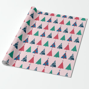 Fun Pink Christmas Tree Pattern Holiday Wrapping Paper