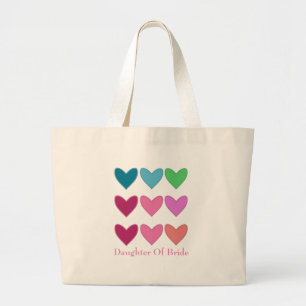 Fun Pink Colorful Hearts Daughter Of Bride Wedding Large Tote Bag