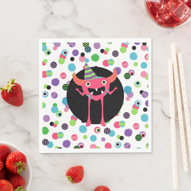 Fun Pink Confetti Monster Mash Birthday Party Napkin (Insitu)
