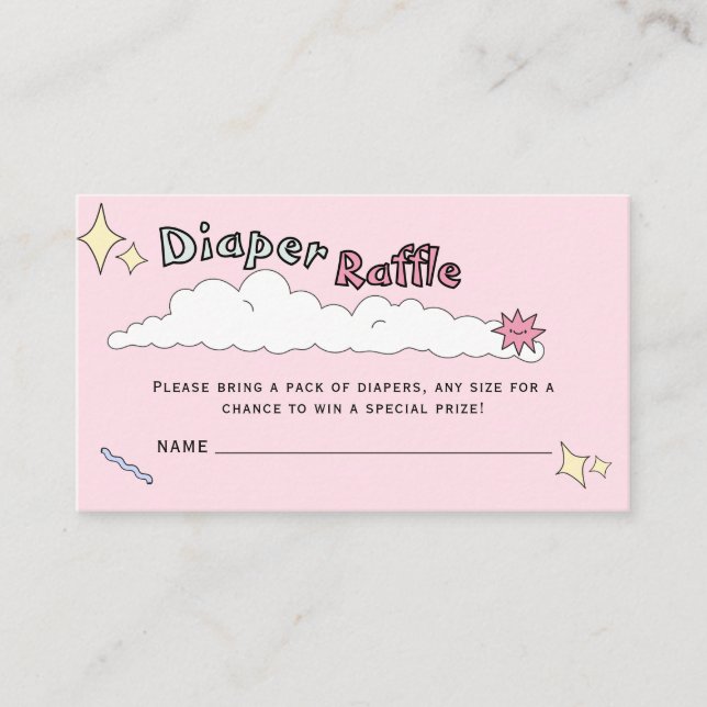 Fun Pink Doodle Cloud Diaper Raffle Enclosure Card (Front)