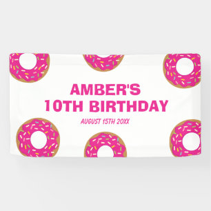 Fun pink doughnut Birthday party theme welcome ban Banner