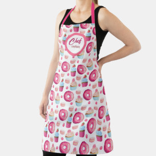 Fun Pink Doughnuts Pattern, Personalised Apron