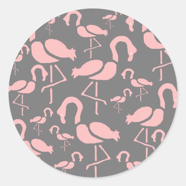 Fun Pink Flamingo bird art Classic Round Sticker (Front)