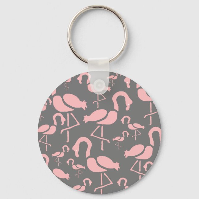 Fun Pink Flamingo bird art Key Ring (Front)