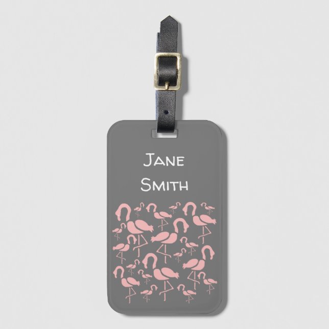 Fun Pink Flamingo bird art Luggage Tag (Front Vertical)