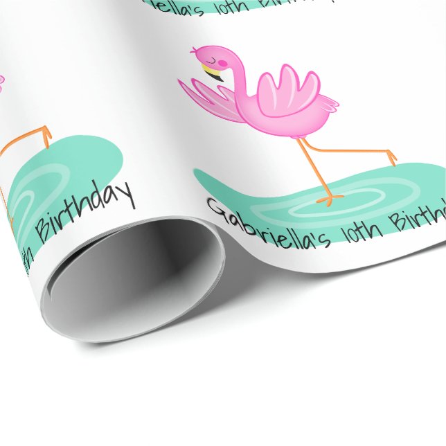 Fun Pink Flamingo Birthday Wrapping Paper (Roll Corner)