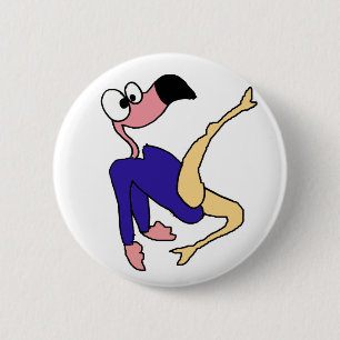 Fun Pink Flamingo Gymnast doing Floor Exercises 6 Cm Round Badge