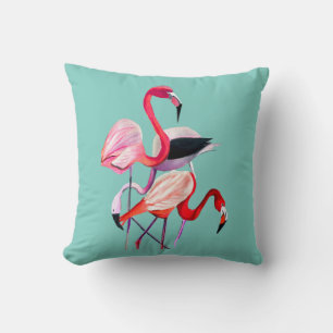Fun pink flamingo watercolor illustration cushion