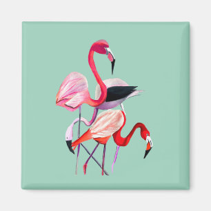 Fun pink flamingo watercolor illustration magnet