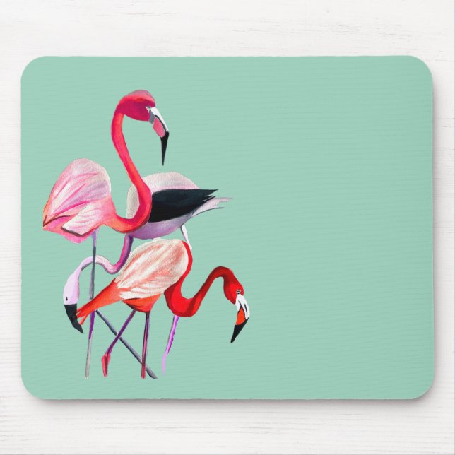 Fun pink flamingo watercolor illustration mouse mat (Front)