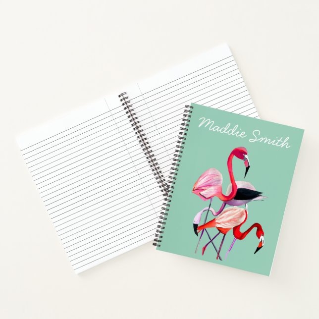 Fun pink flamingo watercolor illustration notebook (Inside)
