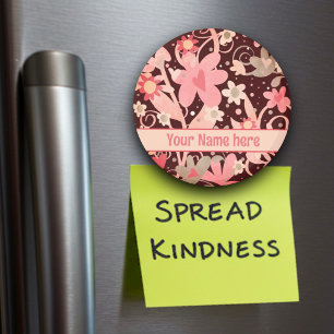 Fun Pink Flowers Personalised Inspirivity Magnet