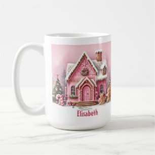 Fun Pink Gingerbread House Christmas Coffee Mug