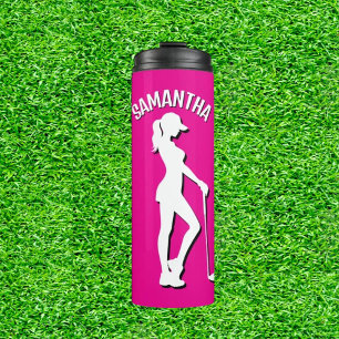 fun pink girl golf-themed birthday party thermal tumbler