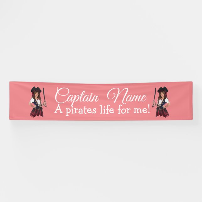 Fun Pink Girl Pirate  Banner (Horizontal)
