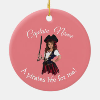 Fun Pink Girl Pirate   Ceramic Tree Decoration