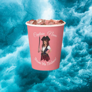 Fun Pink Girl Pirate Paper Cups