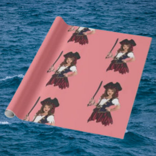 Fun Pink Girl Pirate  Wrapping Paper