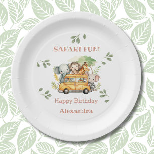 Fun Pink Girls Jungle Safari Birthday Paper Plate
