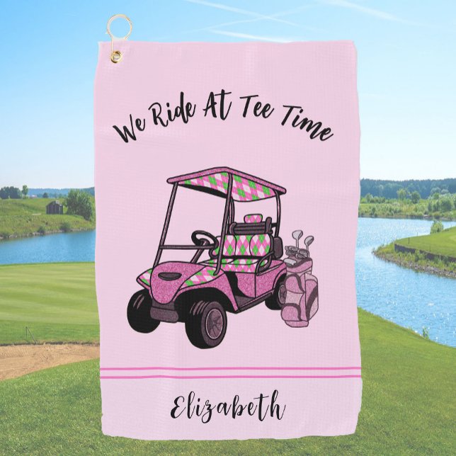Fun Pink Glitter Golf Cart Personalised Ladies Golf Towel (Creator Uploaded)