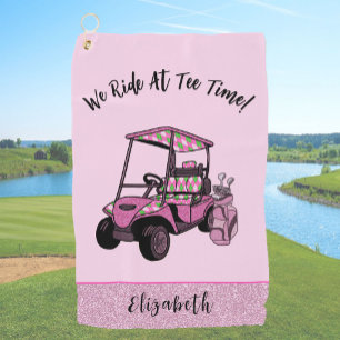 Fun Pink Glitter Golf Cart Personalized Ladies Golf Towel