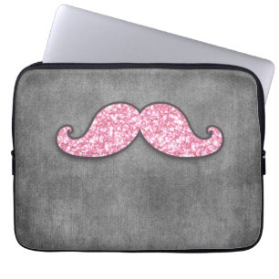 FUN PINK GLITTER MUSTACHE GREY CHALKBOARD LAPTOP SLEEVE