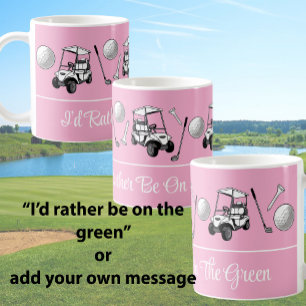 Fun Pink Golf Balls and Cute Cart Custom Monogram Coffee Mug