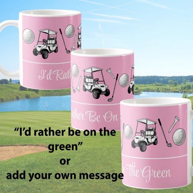 Fun Pink Golf Balls and Cute Cart Custom Monogram Coffee Mug (Creator Uploaded)
