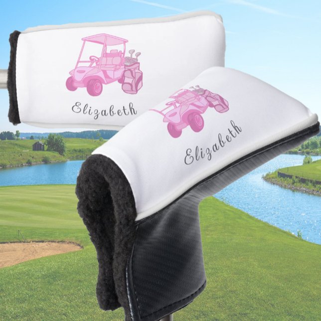 Fun Pink Golf Cart Personalised Name Ladies Head Cover (Creator Uploaded)