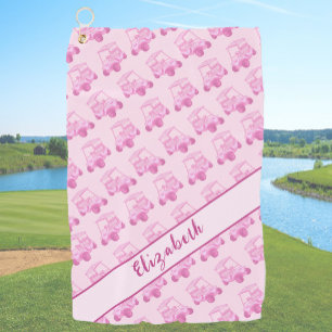 Fun pink golf cart personalised name towel