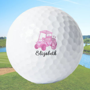 Fun Pink Golf Cart Personalized Name Ladies Golf Balls