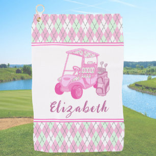 Fun Pink Golf Cart Preppy Personalized Ladies Golf Towel