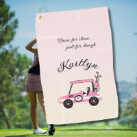 Fun Pink Golf Cart Race Car Monogram Name Towel
