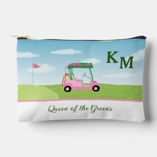 Fun Pink Golf Cart Scenic Personalised Name Access Accessory Pouch (Front)