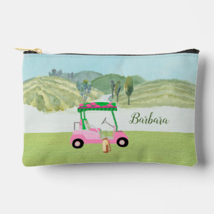 Fun Pink Golf Cart Scenic Personalised Name Accessory Pouch