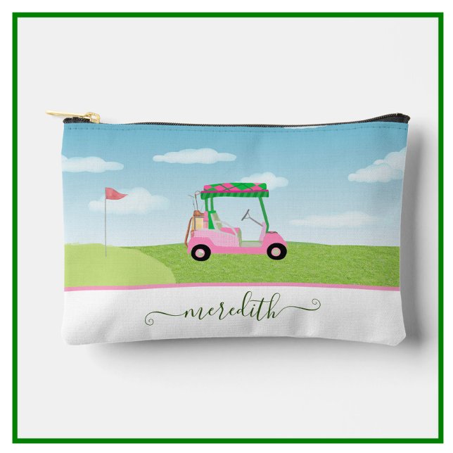 Fun Pink Golf Cart Scenic Personalised Name Accessory Pouch (Creator Uploaded)
