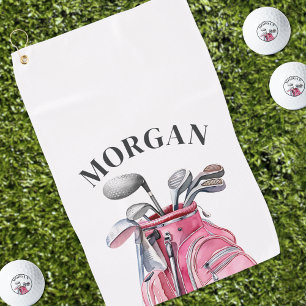 Fun Pink Golf Clubs Monogram Name Towel