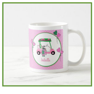 Fun Pink & Green Golf Theme Personalised  Coffee Mug