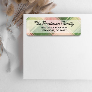 Fun Pink Green Plaid Script Custom Return Address