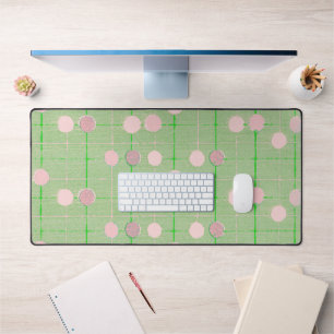 Fun Pink Green Polka Dot Stripe Vintage Style Desk Mat