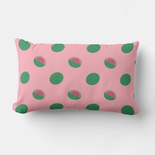 Fun Pink Green Watermelon Pattern Summer Outdoor Lumbar Cushion (Front)